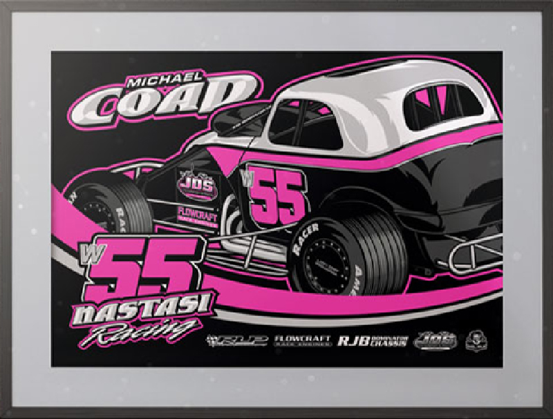 Preview of framed Michael Coad Super Rod poster.